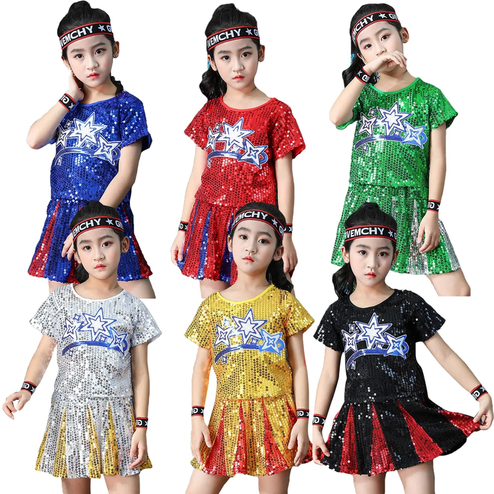 Lolanta New Kids Jazz Street Sequins Dance Costume Children Cheerleader Uniform School Activities Performance Outfits 4-14 Years