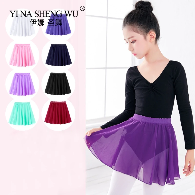 Ballet Dance Chiffon Rok Pure Kleur Ballet Gymnastiek Elastische Taille Rok Meisjes Chiffon Ballet Wrap Korte Dans Praktijk Rok