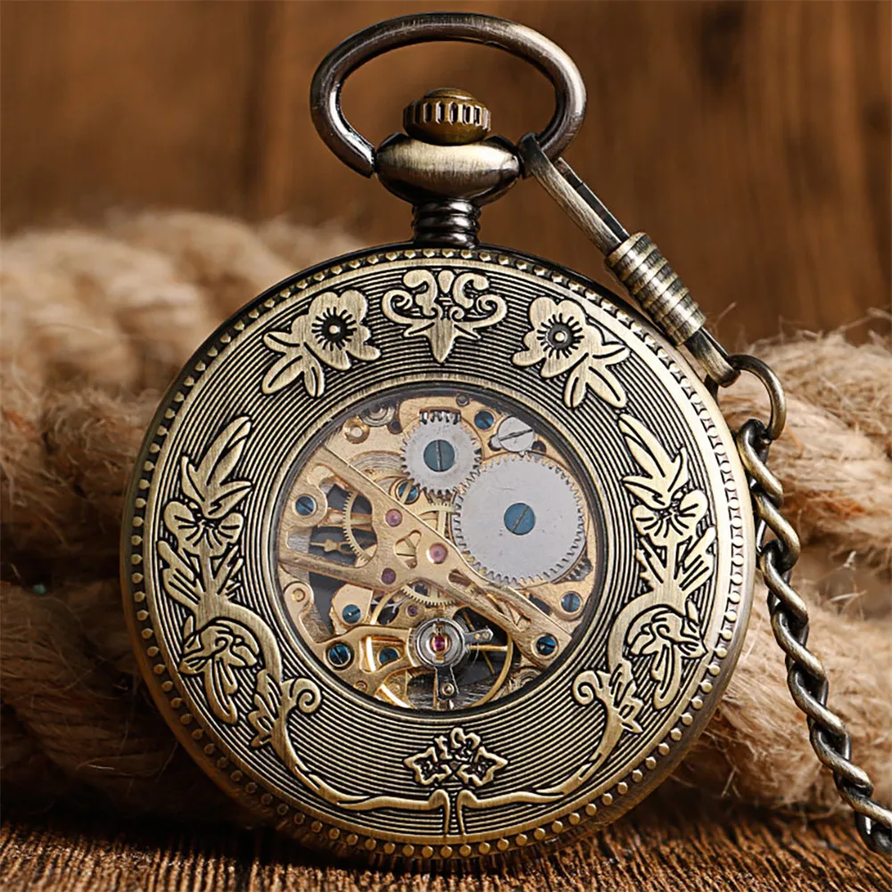 Bronze/Silver Elk Display Hand Winding Mechanical Pocket Watch Retro Roman Numeral Display Antique Manual Mechanism Pocket Clock