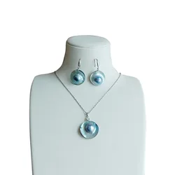 free shipping,nature MABE hat baroque pearl shape jewelry set 100% NATURE MABE PEARL NECKLACE-nice 925 silver chain and earring