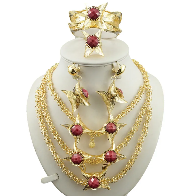 

Gold Jewelry Set Costume Wedding Jewelry Set African Women Necklace Big Jewelry Sets Necklace Earrings Brace