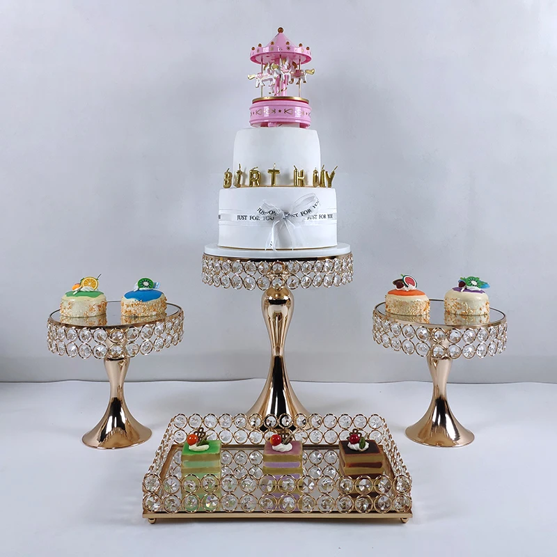 

4-5pcs High-quality Cake Stand Set gold Crystal Metal Cupcake decorations Dessert Pedestal Party Wedding cake rack