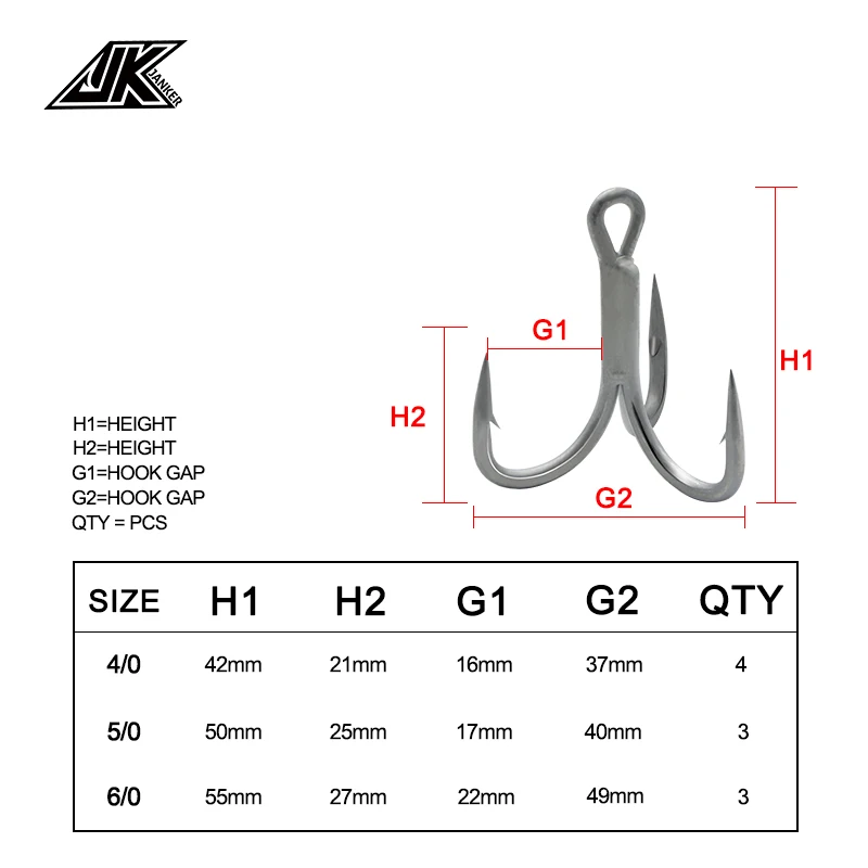 JK GT-R77 4/0 5/0 6/0 Treble Hooks Fishing 7X Strong Triple Fish Hooks Tee Hook Box Treble Hook Sea Fishing Accessories