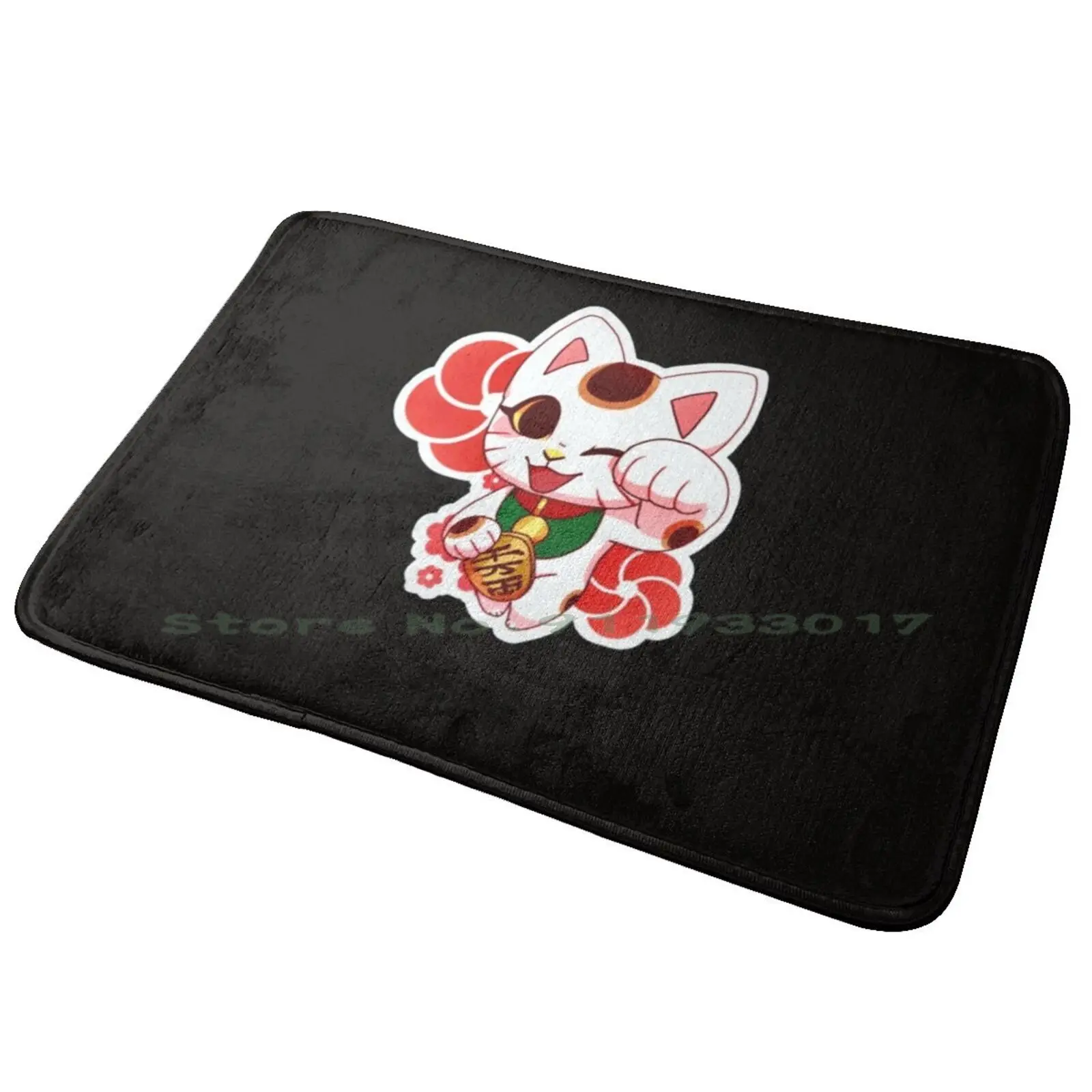 Maneki-Neko Lucky Cat | Cool Japanese Good Luck Charm V-Neck Entrance Door Mat Bath Mat Rug Kpop Gdragon G Dragon Pookipsy