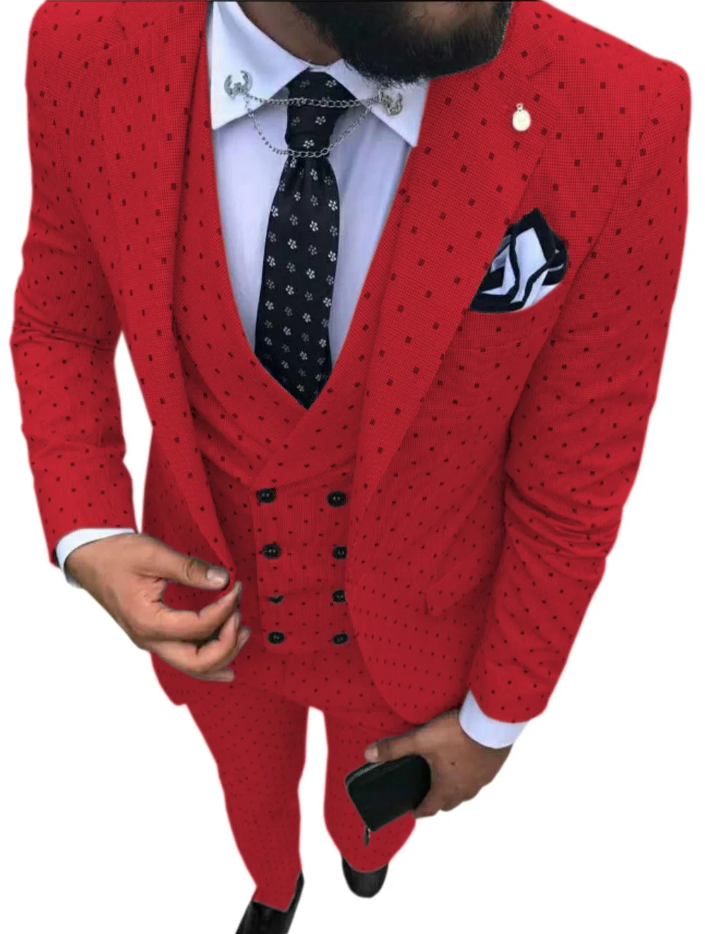 Mens suits Wave point Three Pieces Men Dress Suits Casual Commuter office business suits For Wedding(Blazer+Vest+Pants)