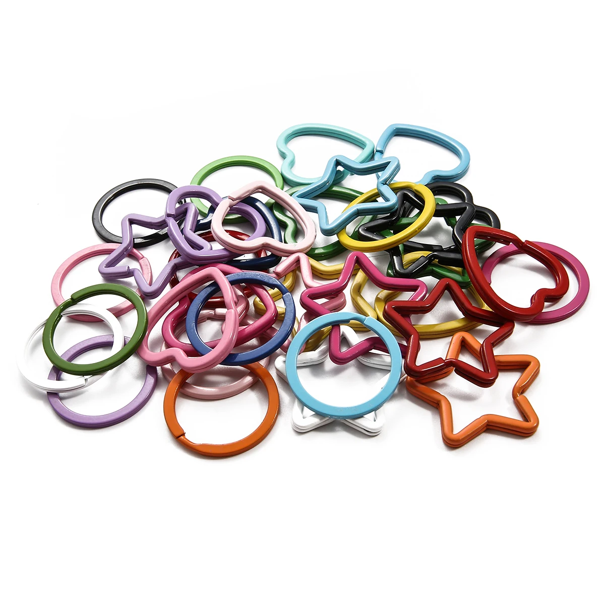 4pcs Mixed Sizes Colorful Multi-Shaped DIY Metal Key Holder Split Rings Unisex Keyring Spray Paint Keychain Jewelry Accessories