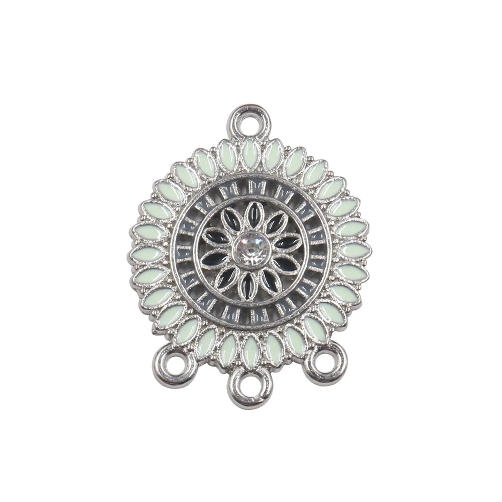 12 Stück Antik-Silber Blumen-Verbinder Schmuckanhänger Drei-Loch-Ohrring-Fassung Charms DIY Ohrring-Verbinder – Detail 3