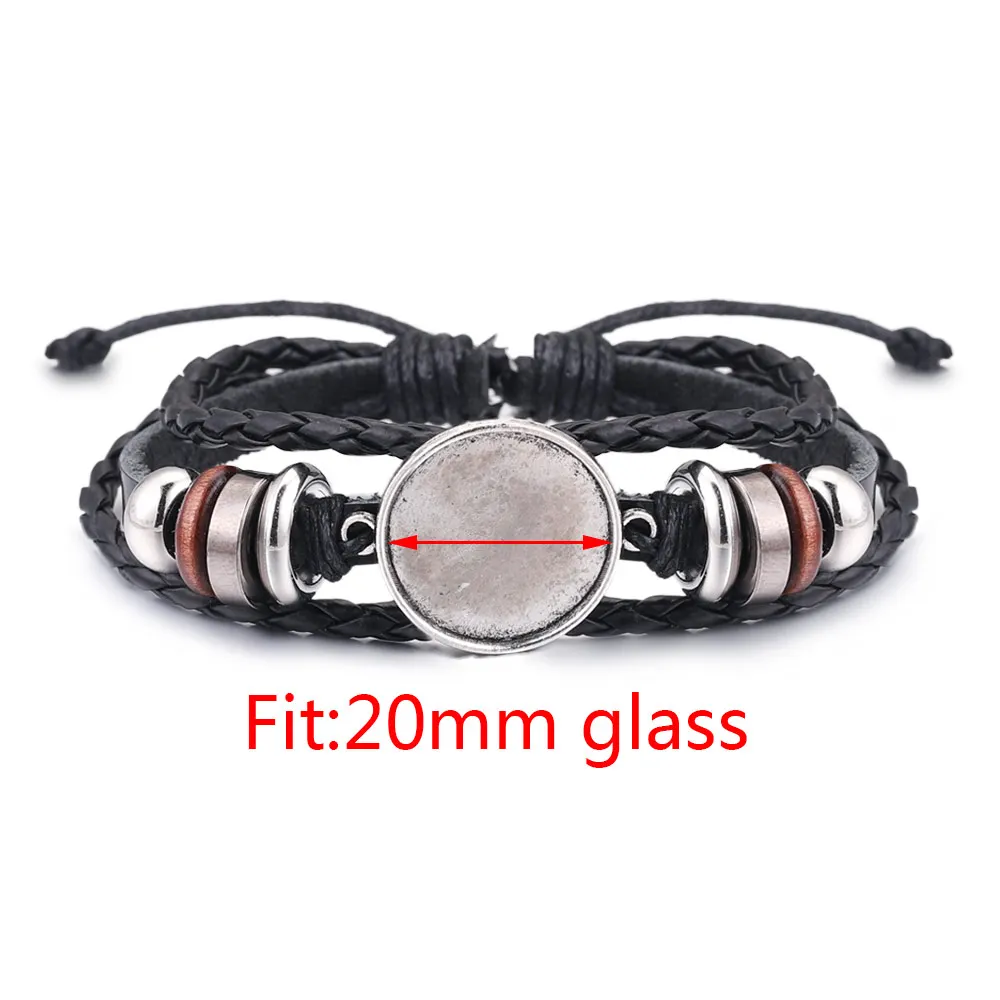 Antique Leather Bracelet Bangle Blank Base Fit 20mm Round Photo Glass Cabochon Setting Bezel Tray DIY Jewelry Making  Supplies