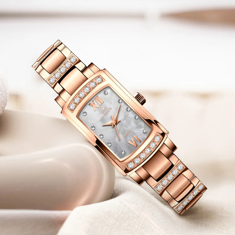 LOBINNI 女性腕時計高級クリスタルラインストーンクォーツ時計女性のためのロマンチックなギフト防水時計