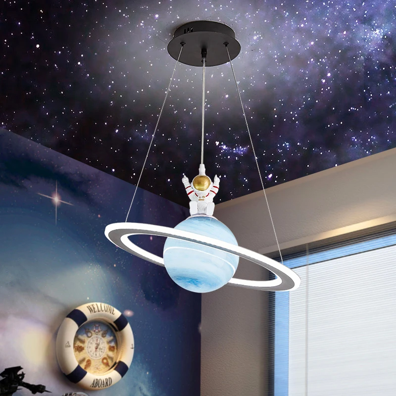 

Nordic globe pendant light design ring astronaut light Children room bedroom decorative dining room led indoor boy pendant lamp