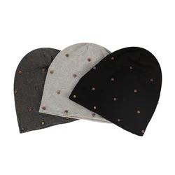 Women Casual Multicolor Pearls Skullies Beanies Hat Soft Knitted Bonnets Ladies Spring Autumn Slouchy Stretch Cap