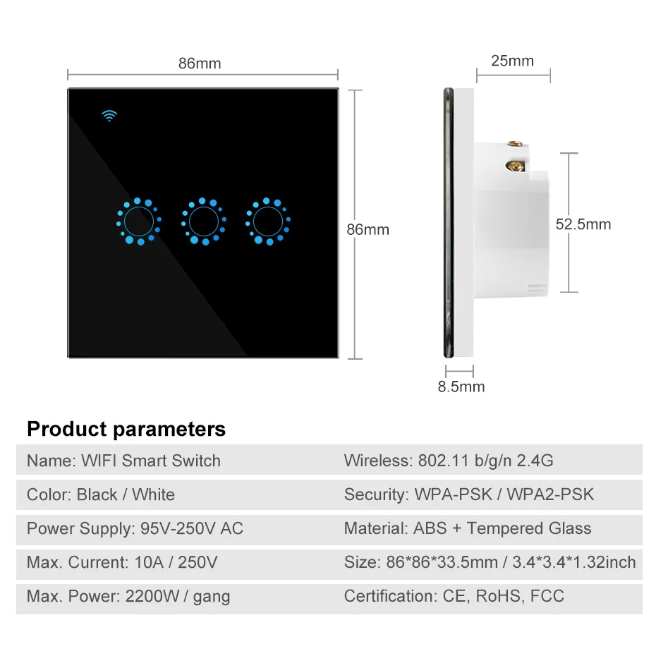 Wifi Touch Switch EU standard 1 2 3 Gang Glass Panel Smart Wall Light Switch Ewelink Wireless Control Support Alexa Google Home