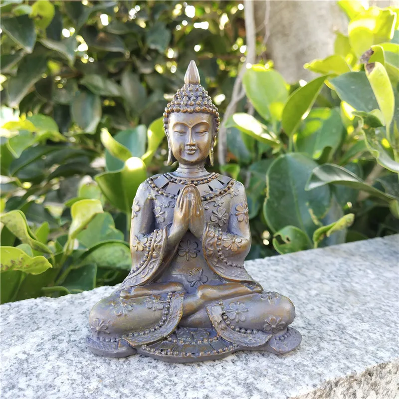 Stone Color Thailand Buddha Statues Home Zen Garden Decoration Resin Meditation Buddha Sculpture Feng Shui Figurines Ornaments