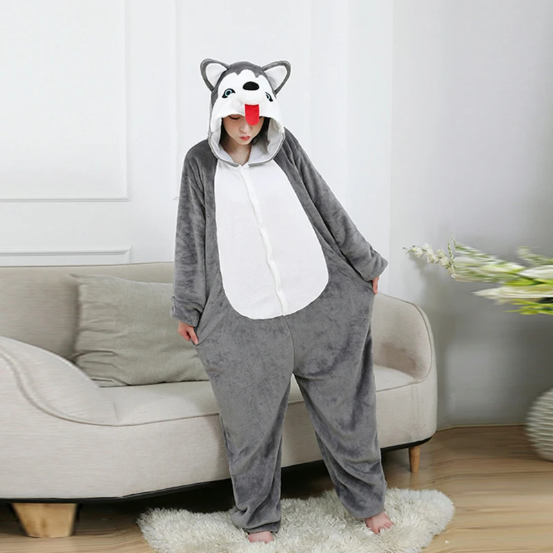 Husky Dog Pajamas Full Body Clothes Anime Onesie For Adults Women Sleepwear Men Costume One-Piece Homewear Cosplay Kigurumi