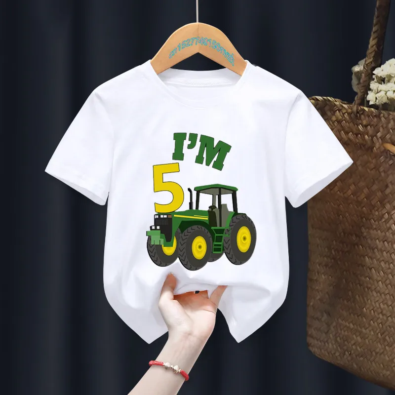 Car Birthday Number 1-8th Boy Kid T Shirt Excavator Children Birthday Girl T-shirts Baby Funny Gift Present Clothes,Drop Ship