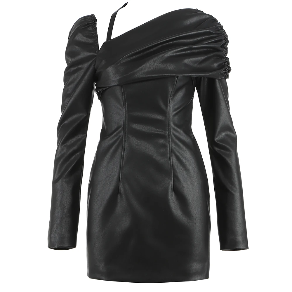 

Sexy PU Leather Woman Dress Nice New Spring Autumn Winter Women Black Bodycon Dress Ladies Clothing