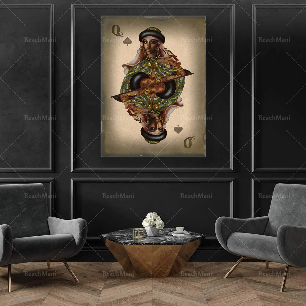 Black queen of spades digital poster wall art