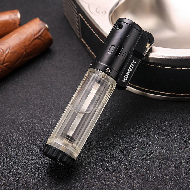 Mini Flint Camping Survival Lighter Windproof Gas Lighter Portable Cigarette Cigar Butane Lighters Small Spray Gun Blue Flame