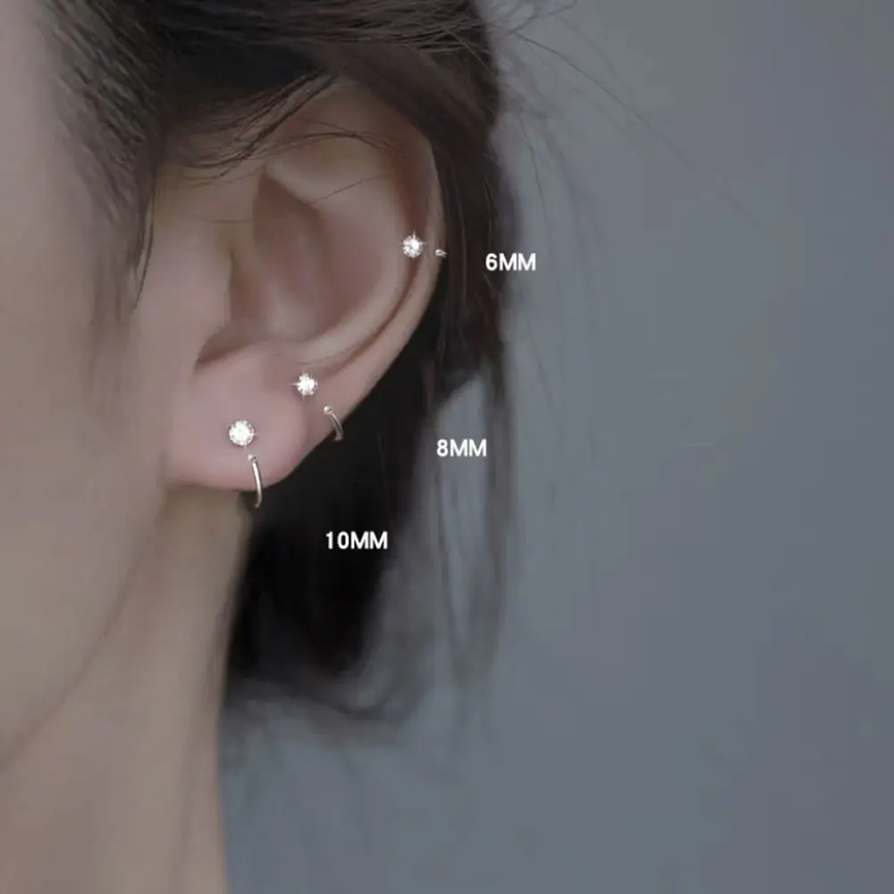 Small Zircon Earrings Hook Daily Helix Piercing Minimalist Hypoallergenic Ear Bone Ring Earrings