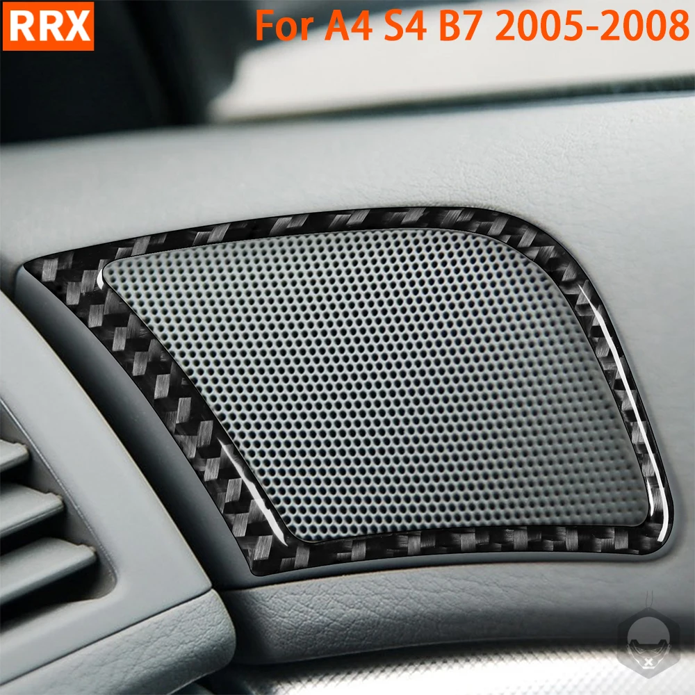 Car Door Speaker Trumpet Panel Stickers Cover Trim For Audi A4 S4 B7 2005-2008 Real Carbon Fiber Sticker Interior Accessories