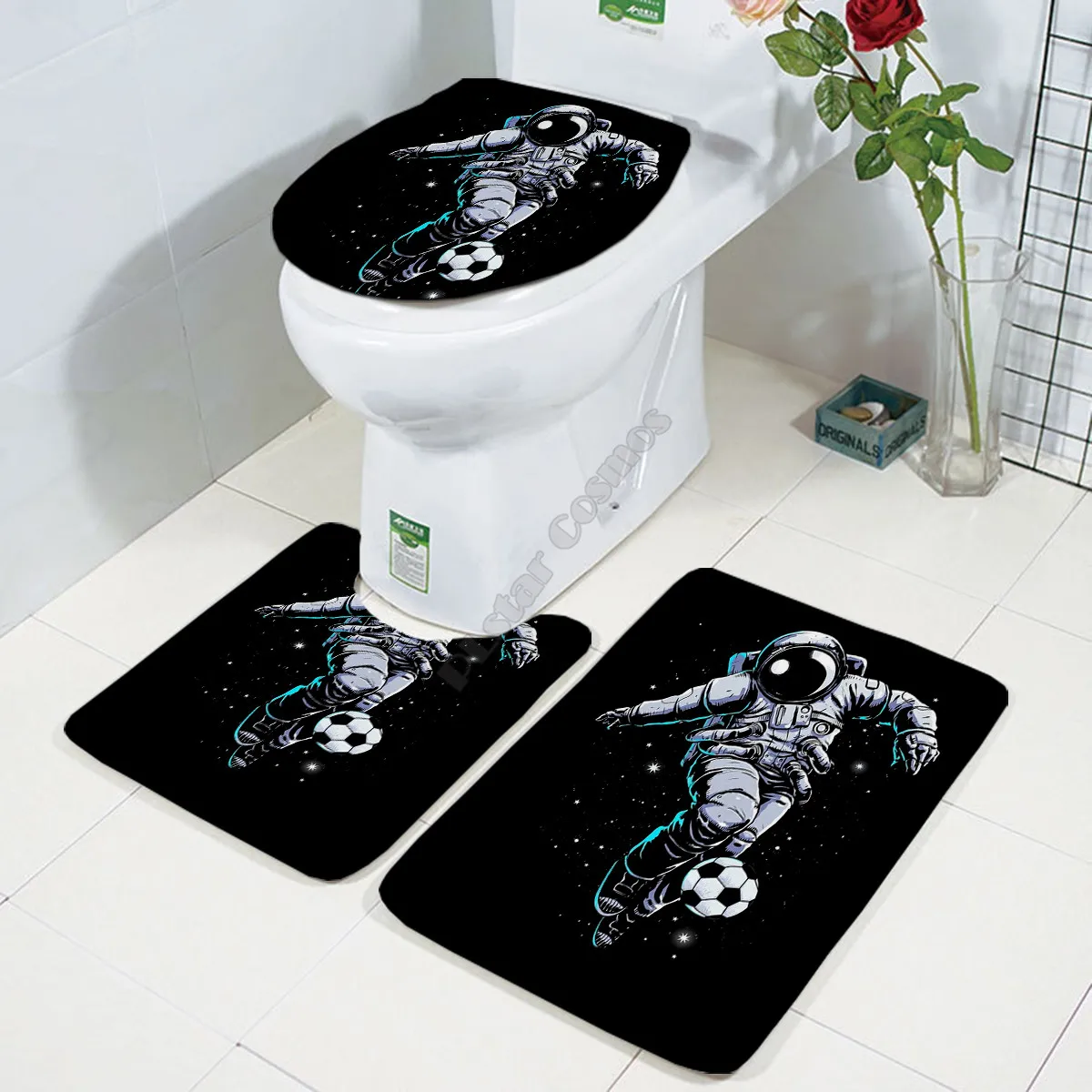 

Funny Octopus Three-piece set 3D printed Bathroom Pedestal Rug Lid Toilet Cover Bath Mat Set drop shipping 04