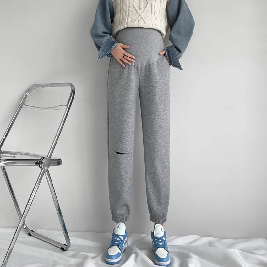 Ripped Maternity Pants Loose Feet Bloomers Spring and Autumn Fashion All-match Thin Harem Pants Outer Wear