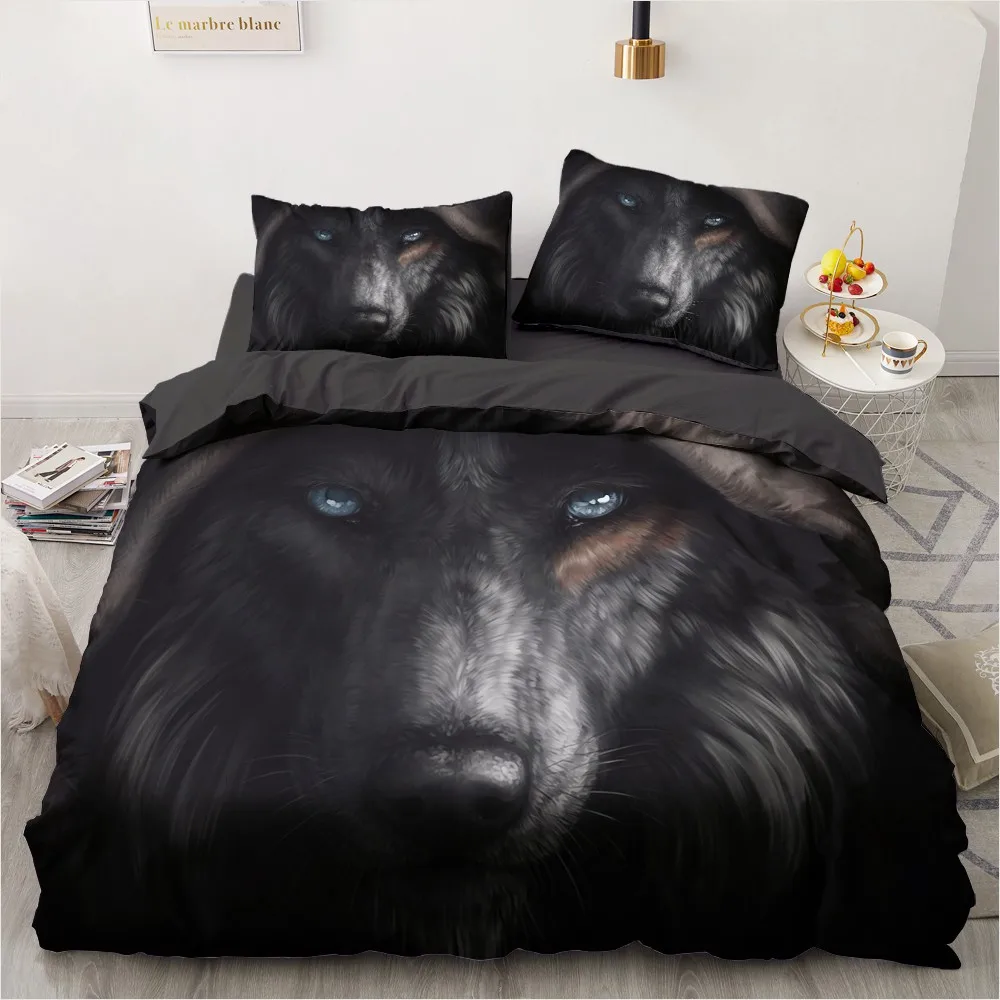 3D Digital Printing Custom Bedding Set,Quilt/Duvet Cover Set Twin Full Queen King,Bedclothes Animal Ferocious wolf 3 Pcs