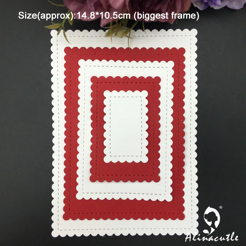 Alinacutle Metal Cutting Die Cut Rectangle Nesting Frame Scallop Border Scrapbook Paper Craft Card Album Punch Art Cutter