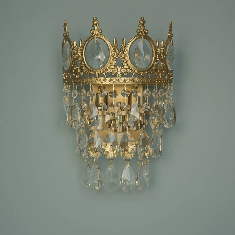 pastoral bedside lamp bedroom high-grade Brass  retro luxury crown background wall lamp living room wall lamp