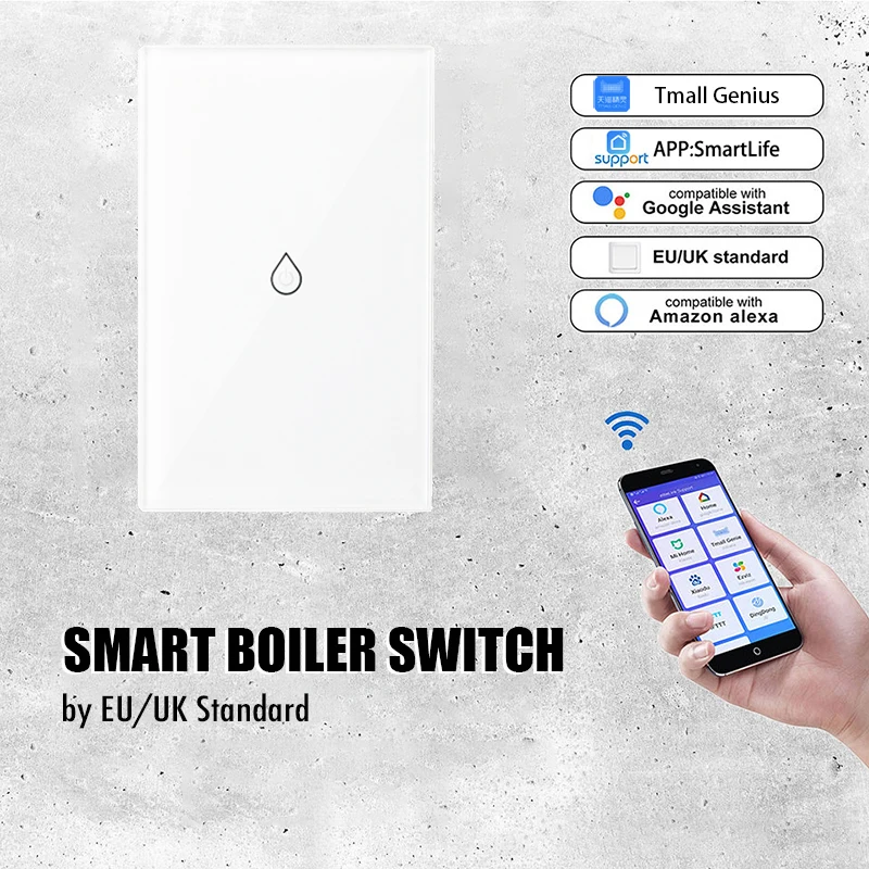 Wifi Smart Water Heater Switch, Boiler by APP Work Alexa Google Home Voice Control  US standard Touch Panel Timer Outdoor