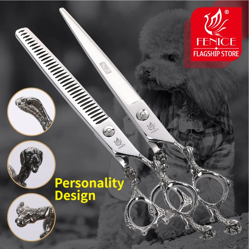 Fenice Professional Pet Grooming Scissors Thinning Dogs Hair Cutting Shear 7.5 inch Japan 440C Stainless Steel