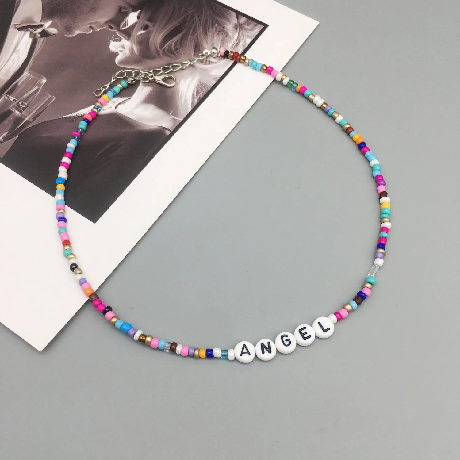 Boho Handmade Diy Seed Bead Necklace Letter Lucky Love Happy Choker Strand Chain Colorful Female Beach Collier Femme Jewelry