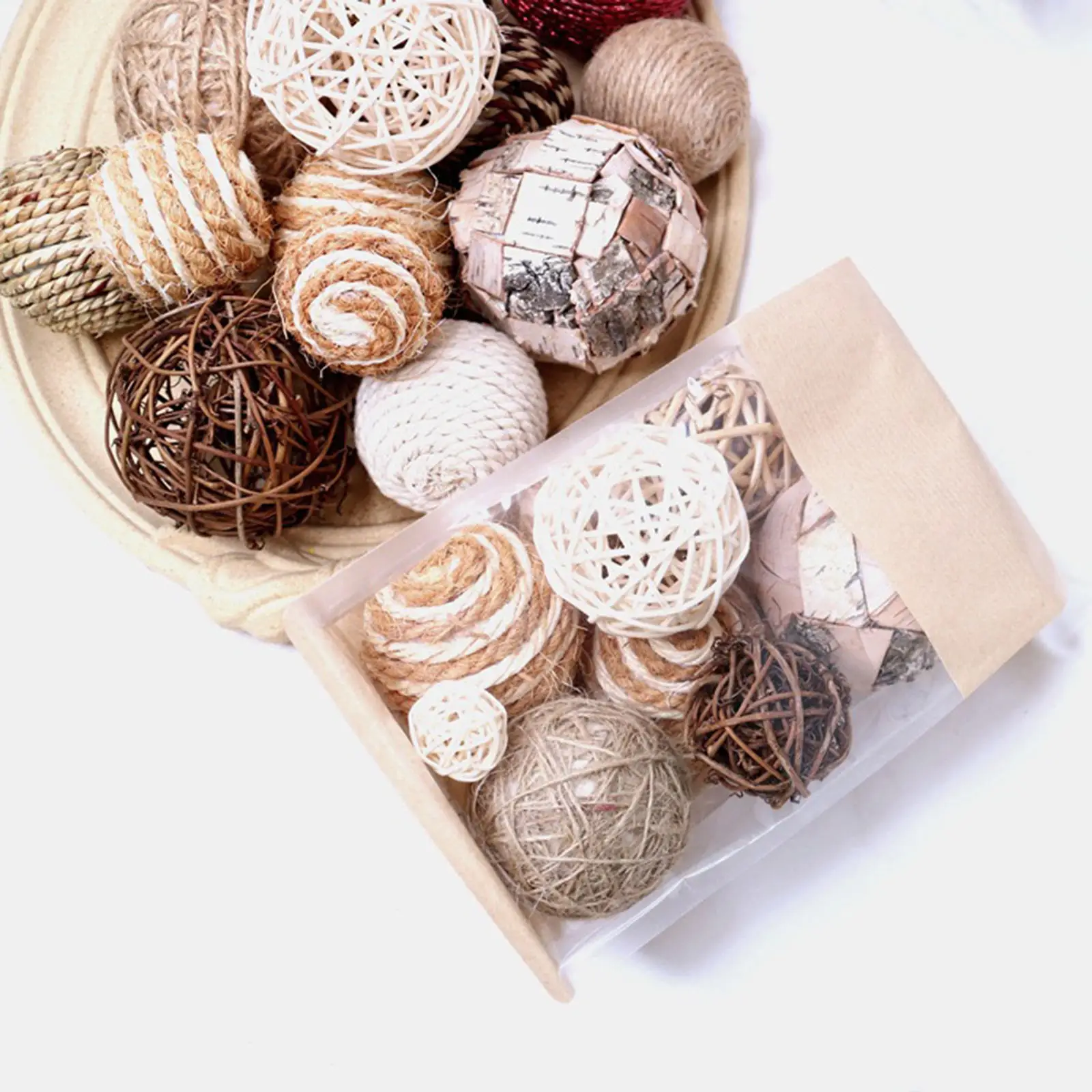 10Pcs/Set Rattan Ball Spherical Woven Assorted Idyllic Wicker Balls Twine for Home Party Tabletop Christmas Decoration Coffee