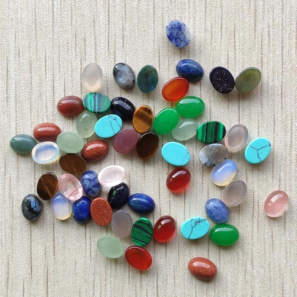 Fashion assorted natural stone Oval CAB CABOCHON 6x8mm mix beads for jewelry making wholesale 50pcs/lot free shipping