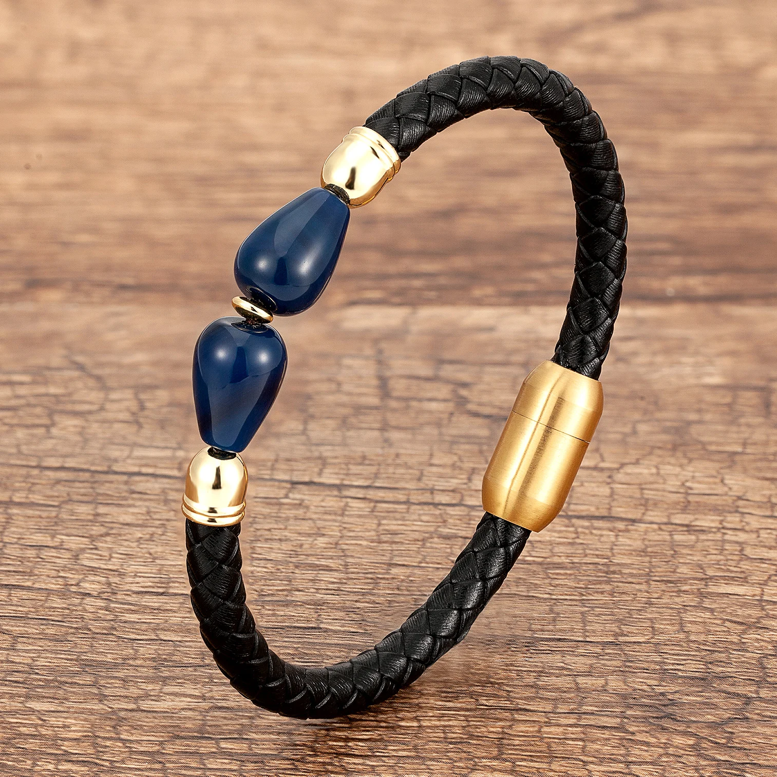Newest Design Genuine Leather Charms Bracelets For Women Stainless Steel Magnetic Clasp Simple Natural Stone Bracelet & Bangle