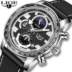 Relogio Masculino LIGE Datum Uhr Handgelenk Uhren für Männer Quarzuhr Top Marke Luxus Chronograph Wasserdichte Silikon Armbanduhr