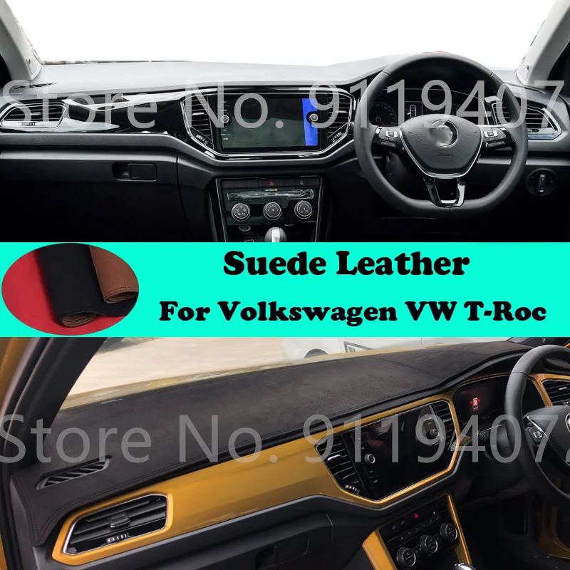 For  Volkswagen VW T-Roc 2017-2020 TRoc T Roc Suede Leather Dashmat Dashboard Cover Pad Dash Mat Carpet Car-Styling Accessories