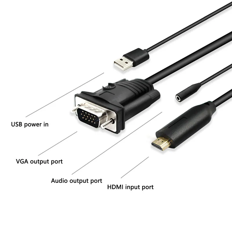 1.8m HDMI VGA ชายสายแปลงอะแดปเตอร์เสียง 1080P VGA HDMI Adapter