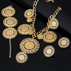 Ethiopian Dubai Gold Color Turkey Antique Coins Stamps African Women Fashion Jewelry Set