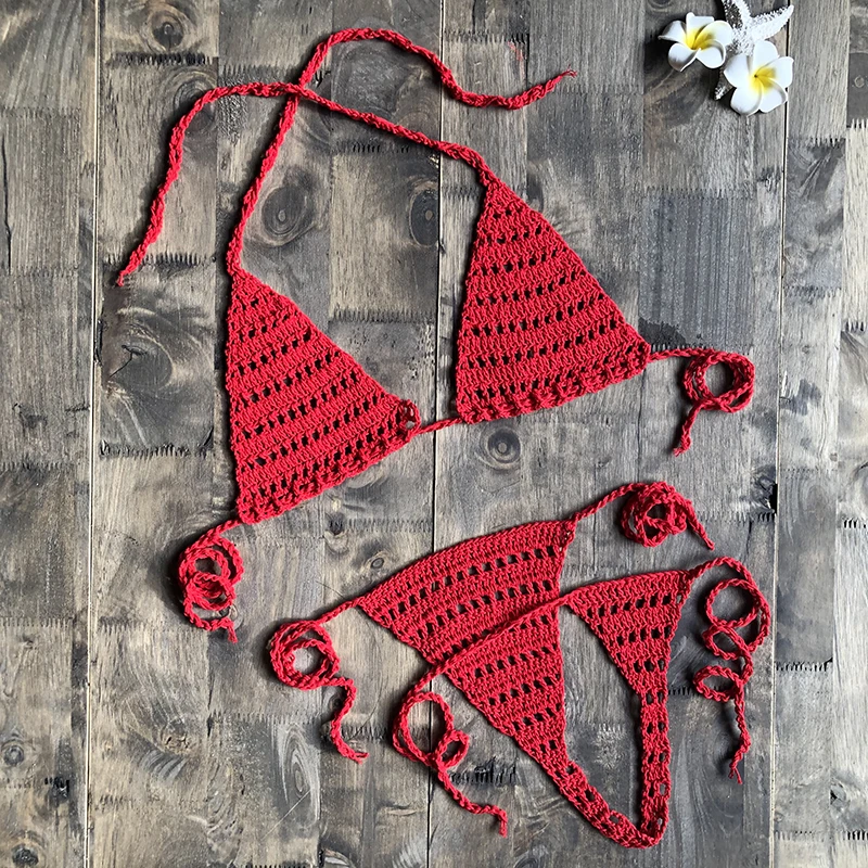 1 Set Women\'s Sexy Micro Thong G string Lingerie Top Bra Bottom Handmade Crochet Bikini Beach Swimwear Sexy Lingerie Sets 2019