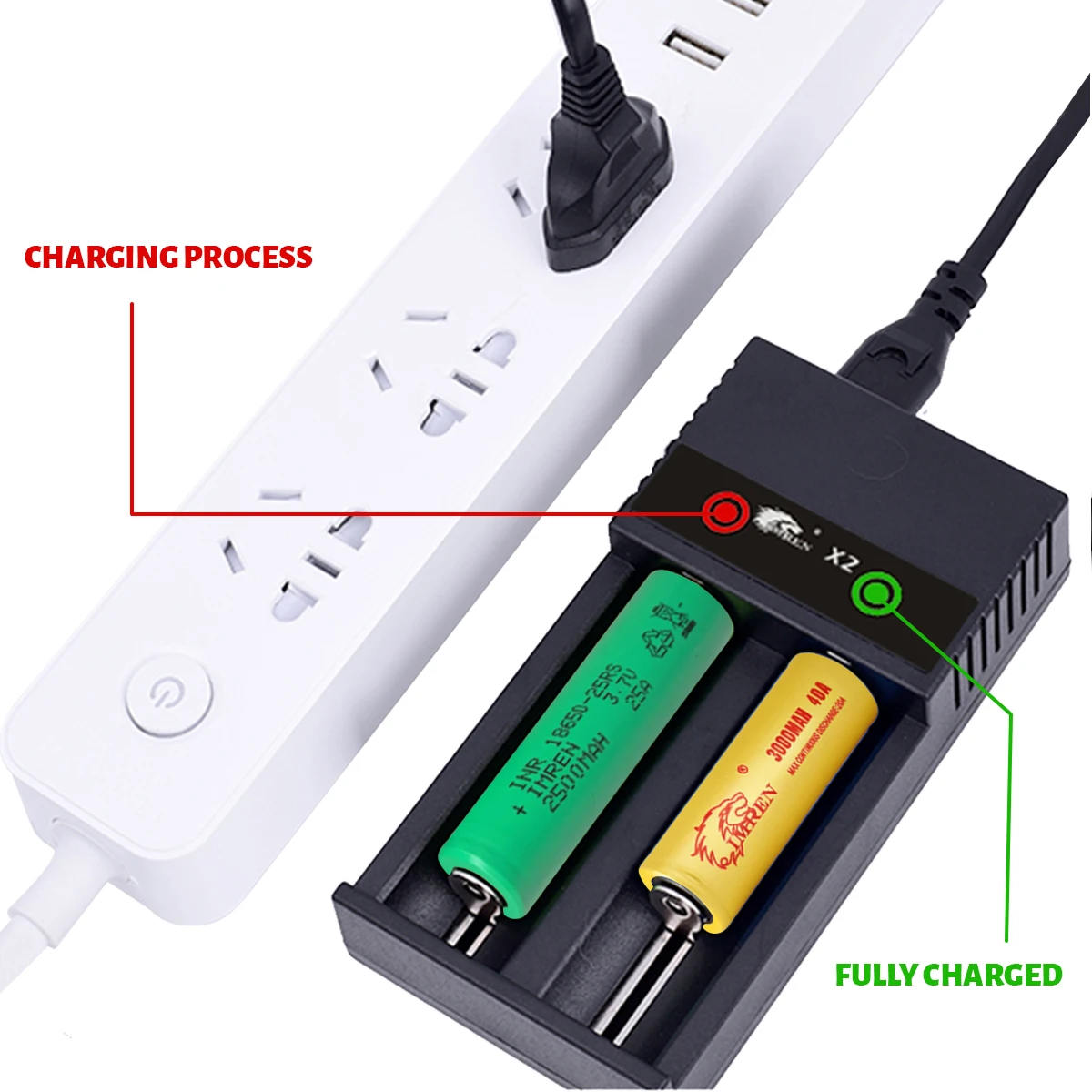 IMREN X2 18650 Lítio Carregador de Bateria para Li-ion 10440 14500 18650 17650 17500 21700 26650 25500 Baterias 2 Slots Carregador USB