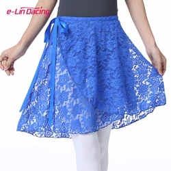 Women Dancewear Lace-Up Asymmetrical Sheer Chiffon Wrap Long Tutu Ballet Skirt Adult Gymnastics Dress Dance Costume