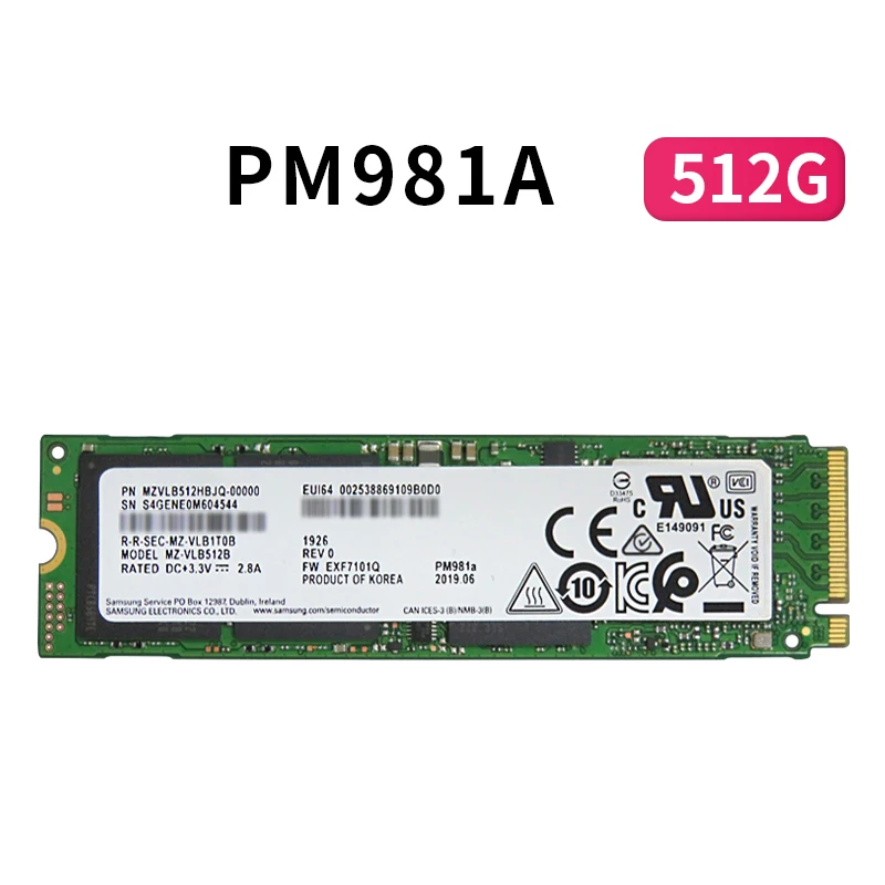 SAMSUNG-disco duro de estado sólido M.2 PM981A, 256GB, 512GB, NVMe, PCIe, 3,0x4, TLC, PM 981A, 1TB