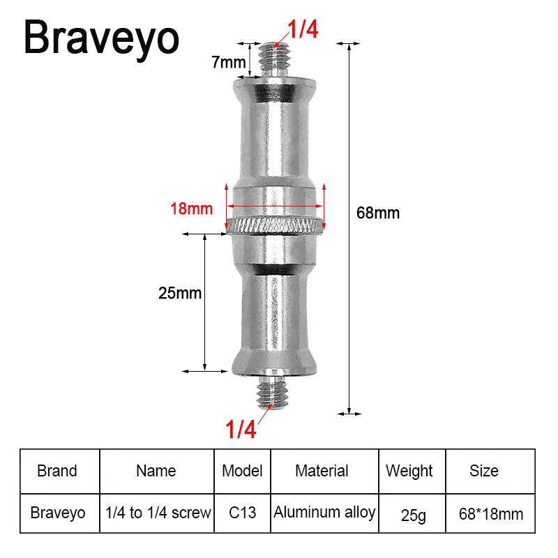 1/4 to 1/4 3/8 Conversion Screw Extension Stud Rotation Transfer Metal Screw Photography Accessories for Flash Light Bracket