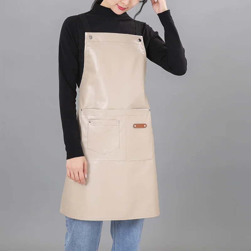 Waterproof and oil-proof restaurant coffee shop apron Nordic style men and women work service household PU leather