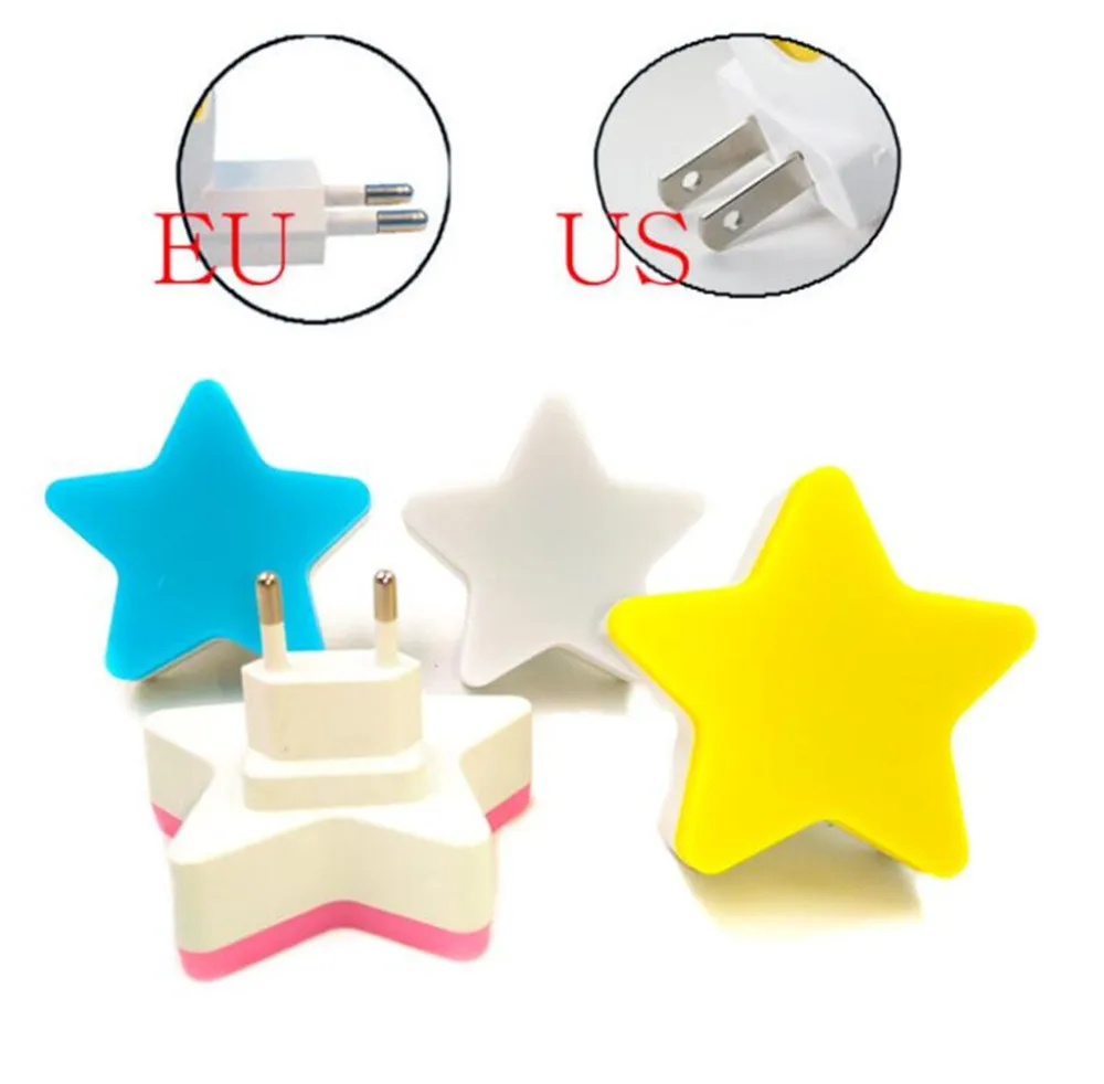 Mini Cute Star LED Night Light EU/US AC110-220V Pulg-in Socket Bedside Wall Lamp Light Sensor Control Children kids Night Lamp