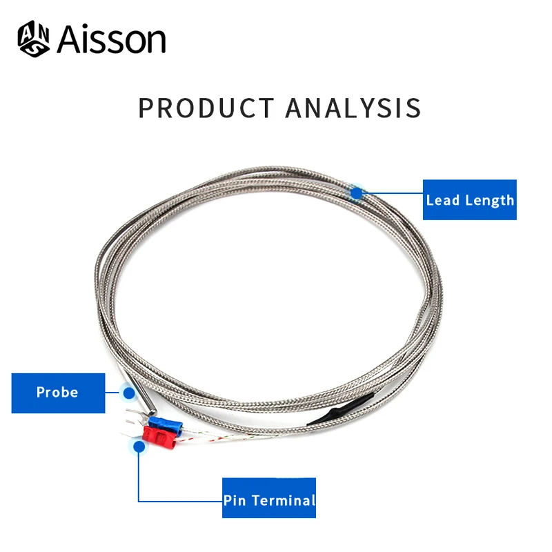 4mm Small Probe Thermocouple Type K 0-600℃ 1/2/3/4/5M Shielded Braide Wire Sensor For Temperature Controller