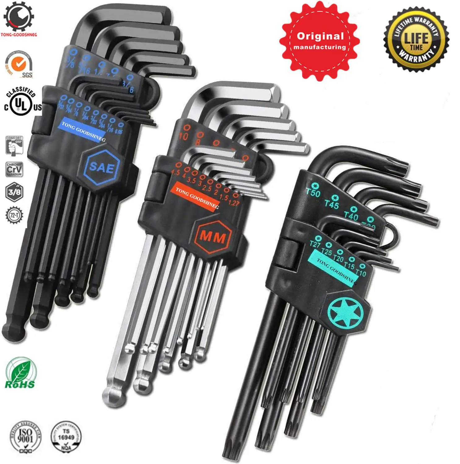 13 Pieces Inch Hex Key Allen Wrench Set,Metric Long Arm Ball End Hex Key Set Tools, Industrial Grade Long Allen Wrench Set