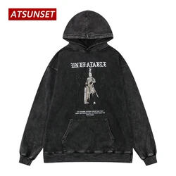 ATSUNSET Black Angel Print Sweatshirt Autumn Cotton Pullover Hip Hop Street Retro Style Round Neck Pocket Hoodie Tops