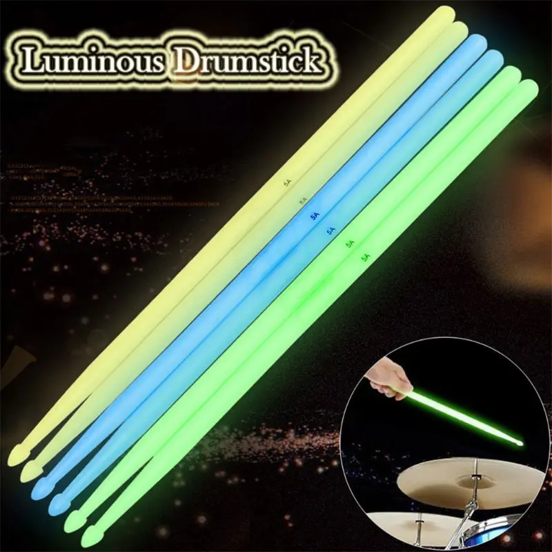 1Pair Professional Luminous Drum Sticks 5A Nylon Drumsticks Colorful Drum Stick Percussion Instrument Accessories Drum Set Kit